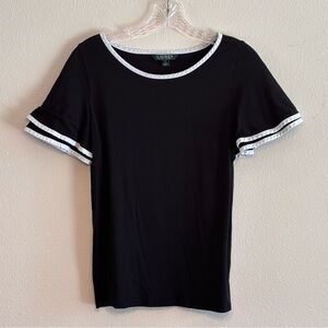Lauren Ralph Lauren Women's Black and White Short Sleeve Top SZ Medium